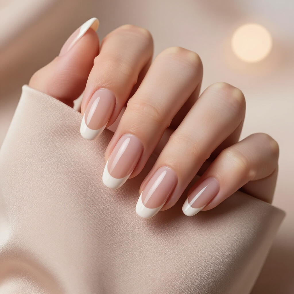 Glossy Nude Almond French Tips for Ultimate Shine - nude almond french tip nails