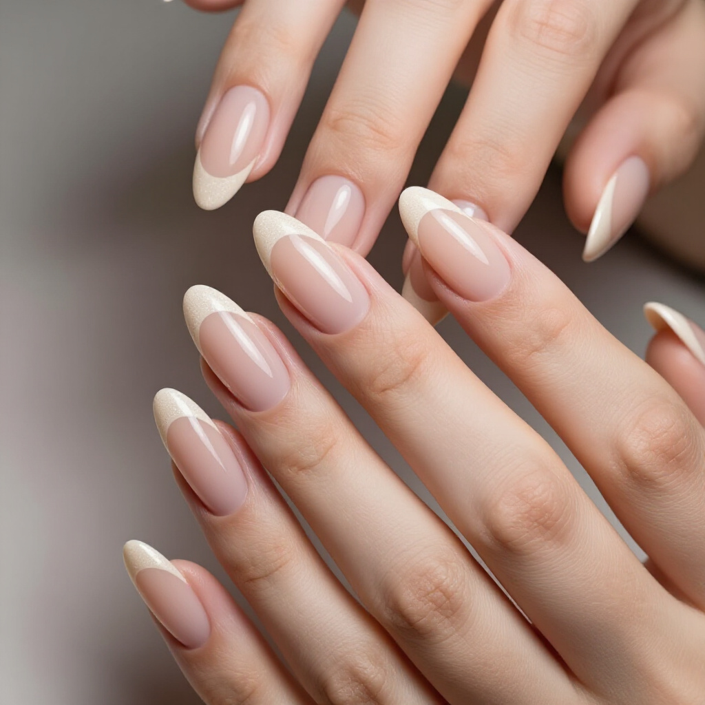 Nude Almond French Tips with a Contrasting Thin Line - nude almond french tip nails
