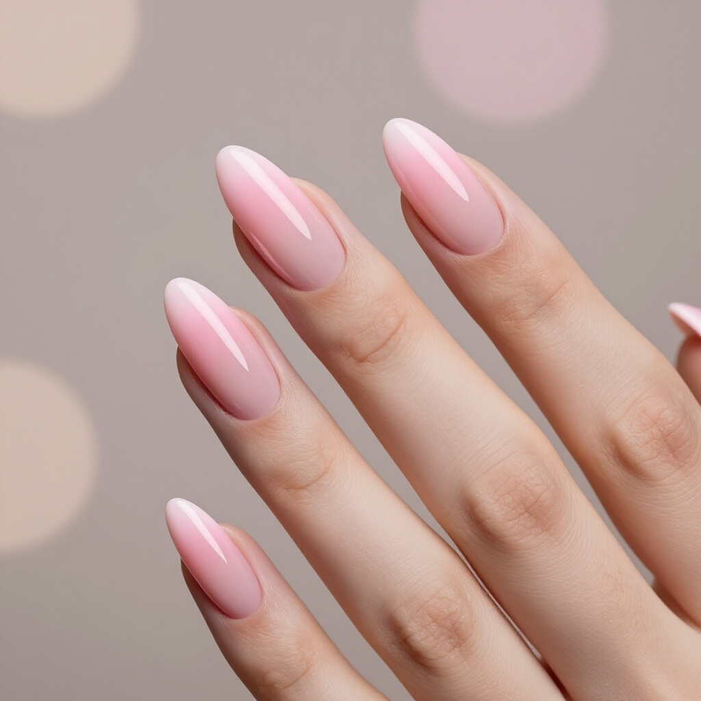 Pale Blush Pink with Glossy Finish for a Dewy Look - pink almond classy french tip nails