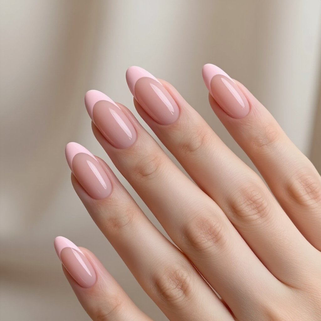 Sheer Nude Pink with a Creamy White Tip for Minimalist Chic - pink almond classy french tip nails