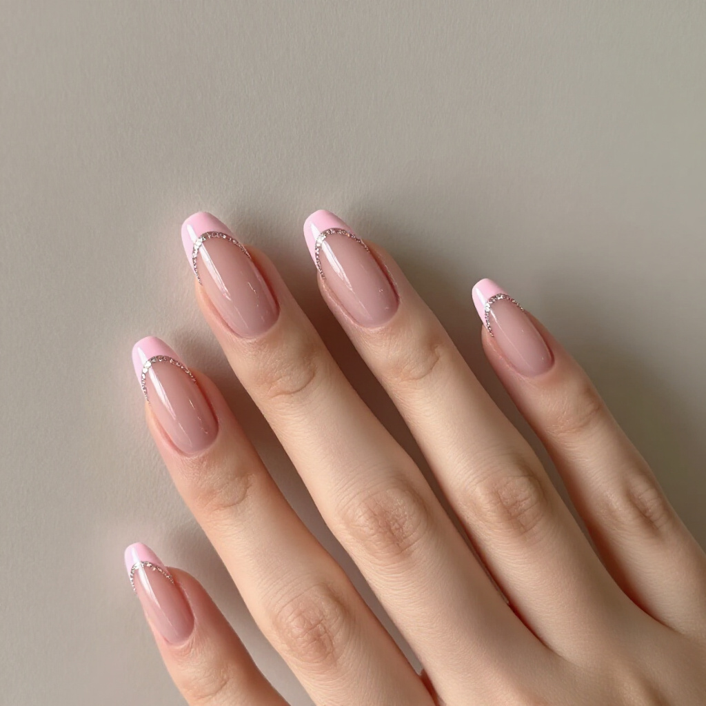 Dusty Rose Pink with a Subtle Glitter French Tip - pink almond classy french tip nails
