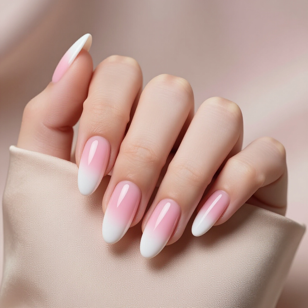 Milky Pink with a Pearlescent White Tip for an Iridescent Sheen - pink almond classy french tip nails