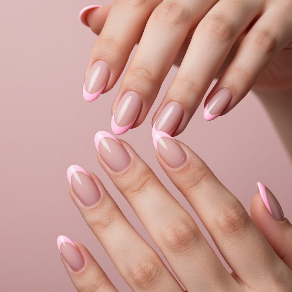 Soft Coral Pink with a Textured 'Squiggle' French Tip - pink almond classy french tip nails
