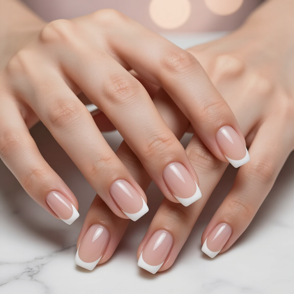 Classic Creamy Nude with Soft White Tips - nude short simple french tip nails