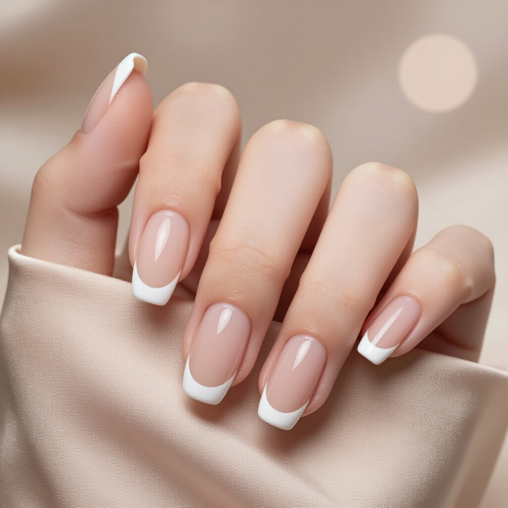 Peachy Nude with Sheer Pink French Accent - nude short simple french tip nails