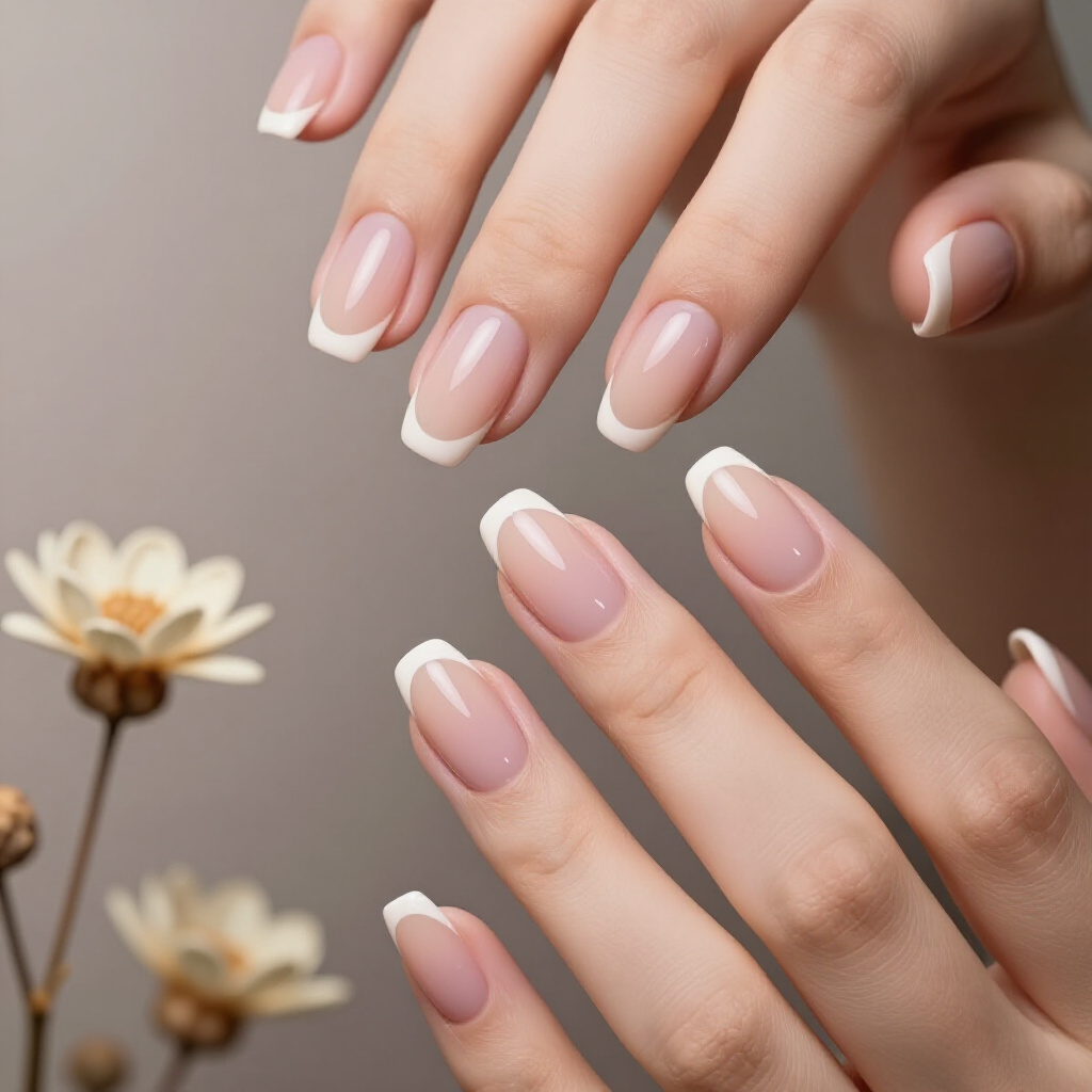 Milky Beige with Subtle 'Baby Boomer' Fade - nude short simple french tip nails