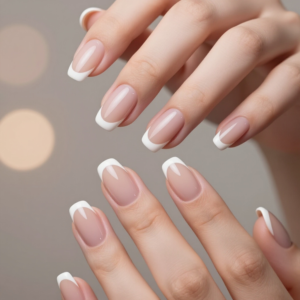 Light Taupe Nude with Almond-Shaped Tips - nude short simple french tip nails