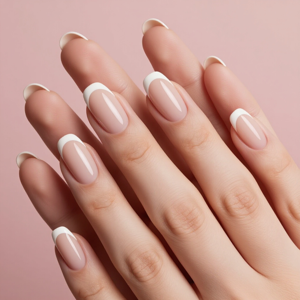 Warm Tan Nude with Golden Shimmer Tips - nude short simple french tip nails