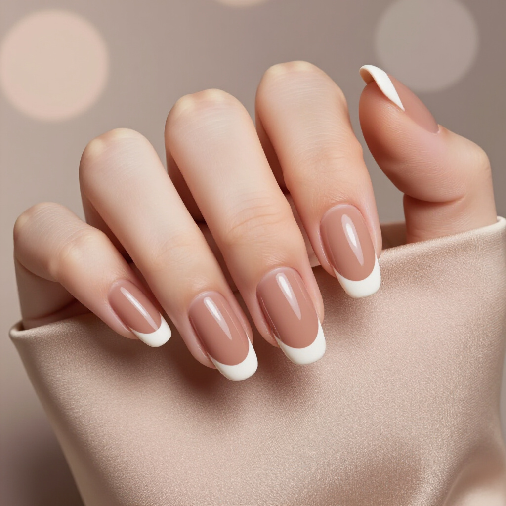 Sheer Nude with Defined White Smile Line - nude short simple french tip nails
