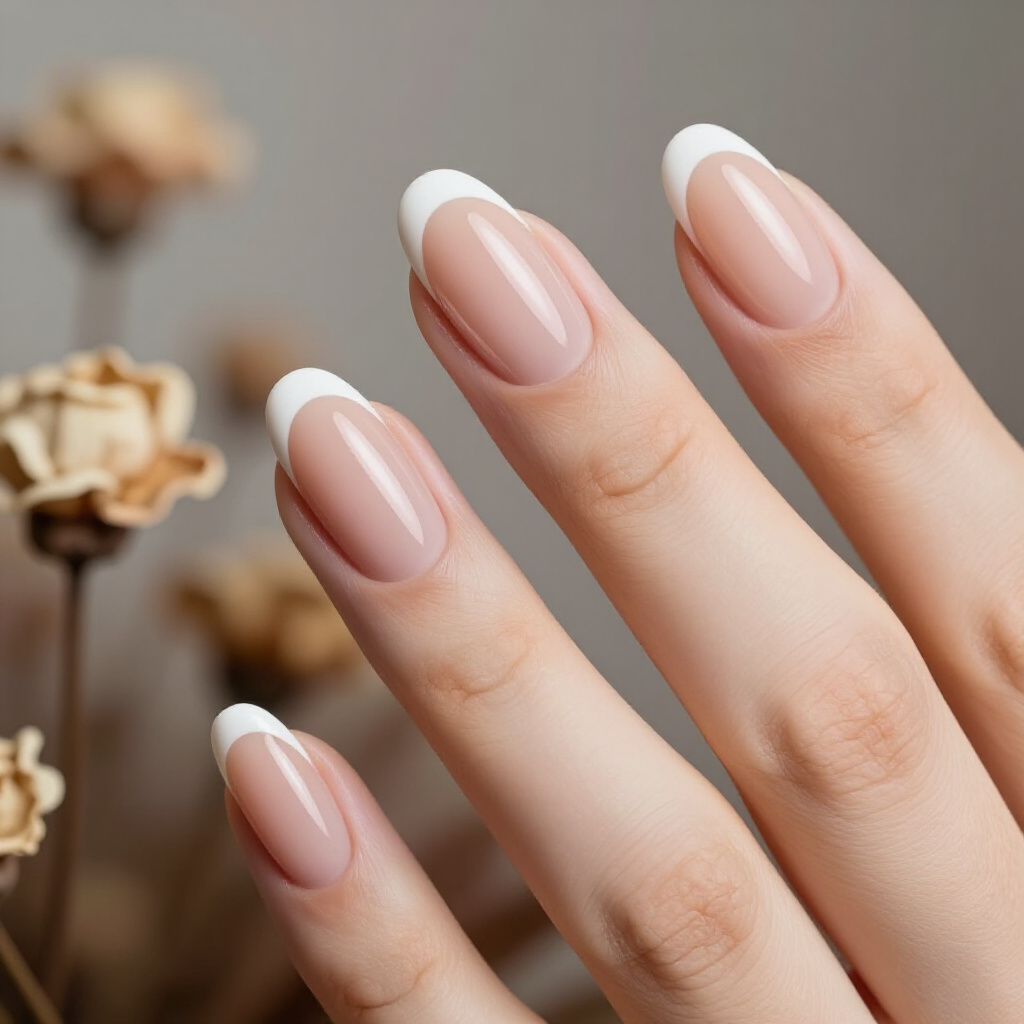 Soft Brown Nude with Creamy Off-White Tips - nude short simple french tip nails