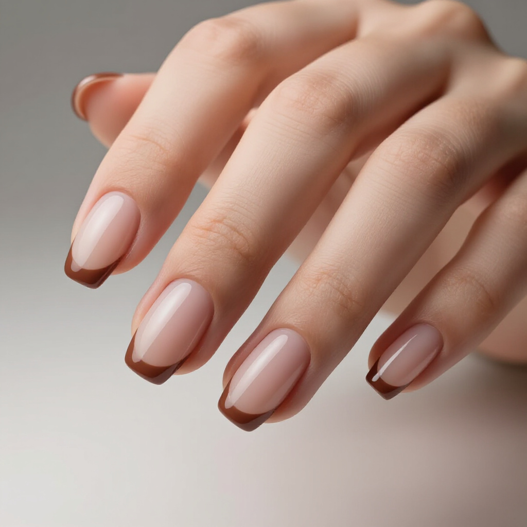 Pinky-Nude with a Subtle Holographic Sheen - nude short simple french tip nails
