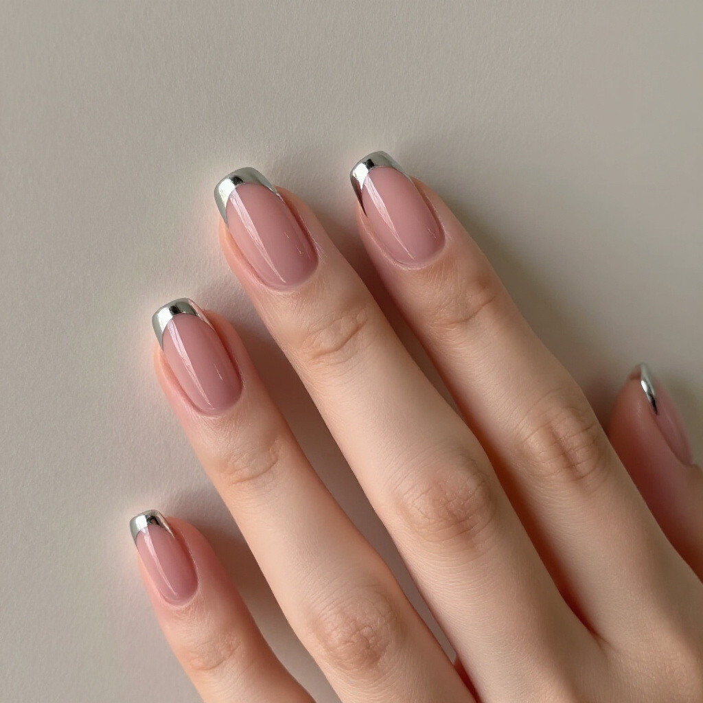 Short Square Nude with Classic French Tip - nude short simple french tip nails