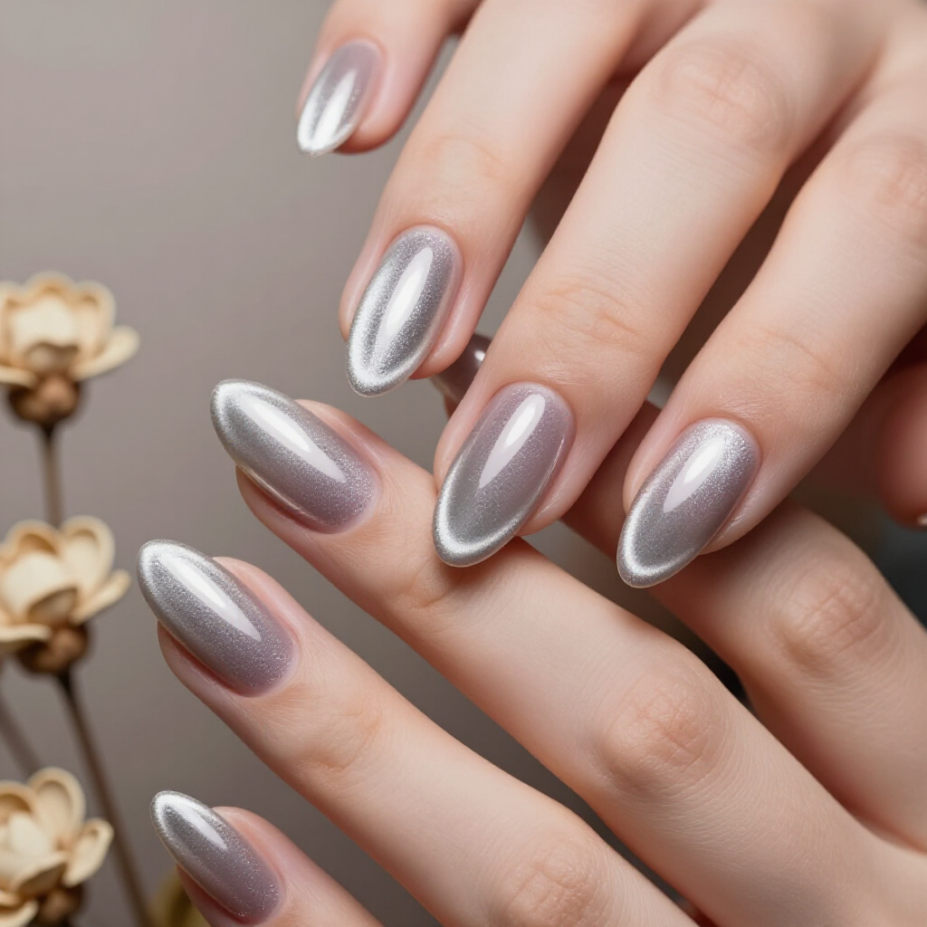 Muted Sage Green Almond Cat Eye Nails with Earthy Undertones - cat eye nails Muted Sage Green Almond Cat Eye Nails with Earthy Undertones - cat eye nails