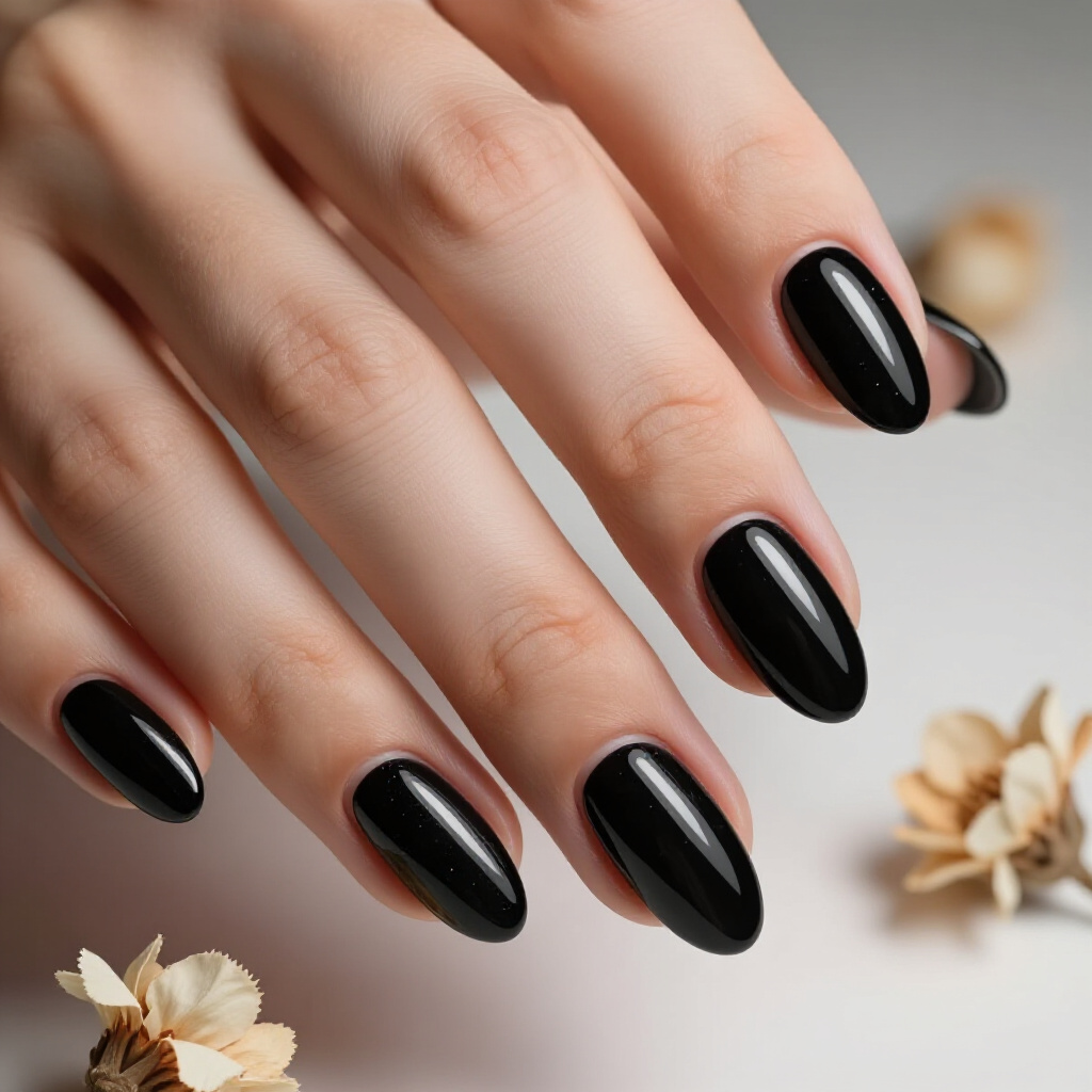 Black Almond Cat Eye Nails with a Fiery Red Swirl - almond cat eye nails