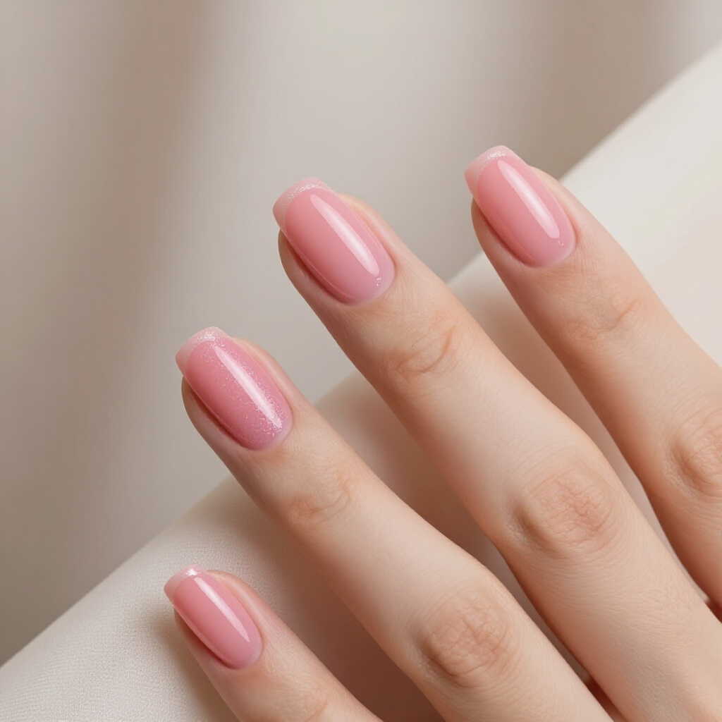 Soft Blush Pink Short Cat Eye with a Milky Finish - pink short cat eye nails