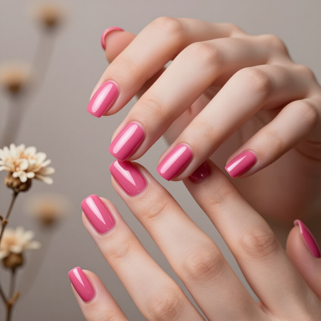 Fuchsia Pink Short Cat Eye with a Holographic Twist - pink short cat eye nails