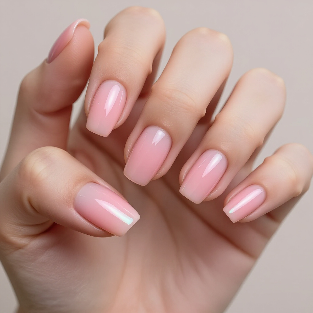 Lavender Pink Short Cat Eye with a Subtle Shimmer - pink short cat eye nails