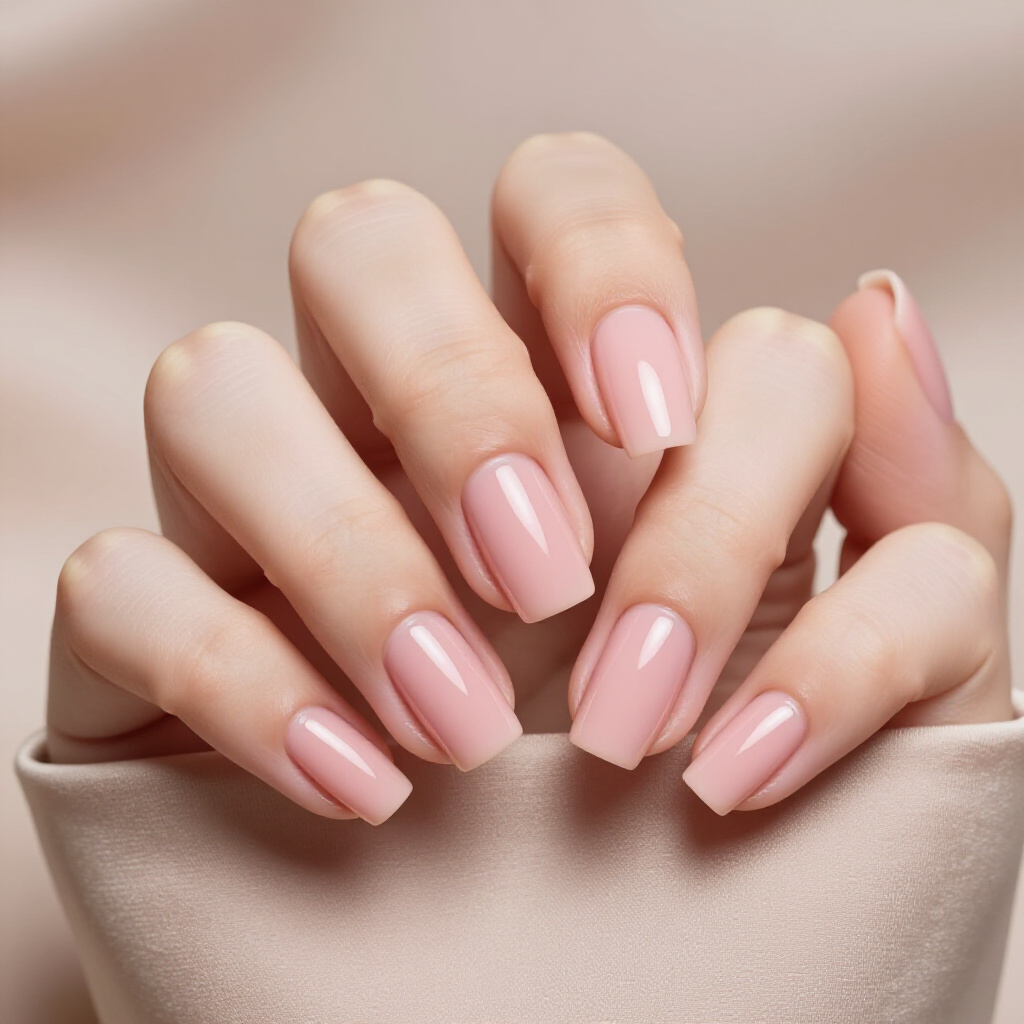 Milky Pink Short Cat Eye with a Glitter Gradient - pink short cat eye nails