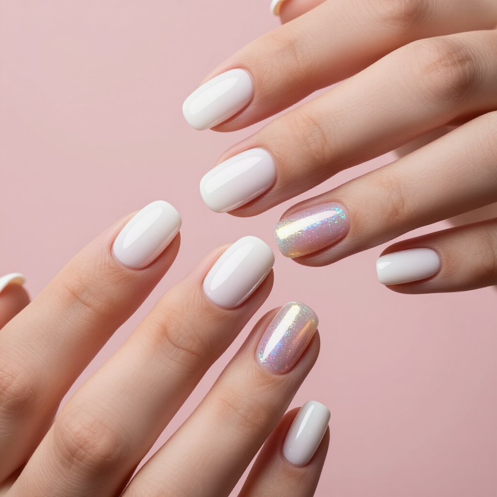 Milky White Short Cat Eye Nails with a Defined Line - white short cat eye nails Milky White Short Cat Eye Nails with a Defined Line - white short cat eye nails