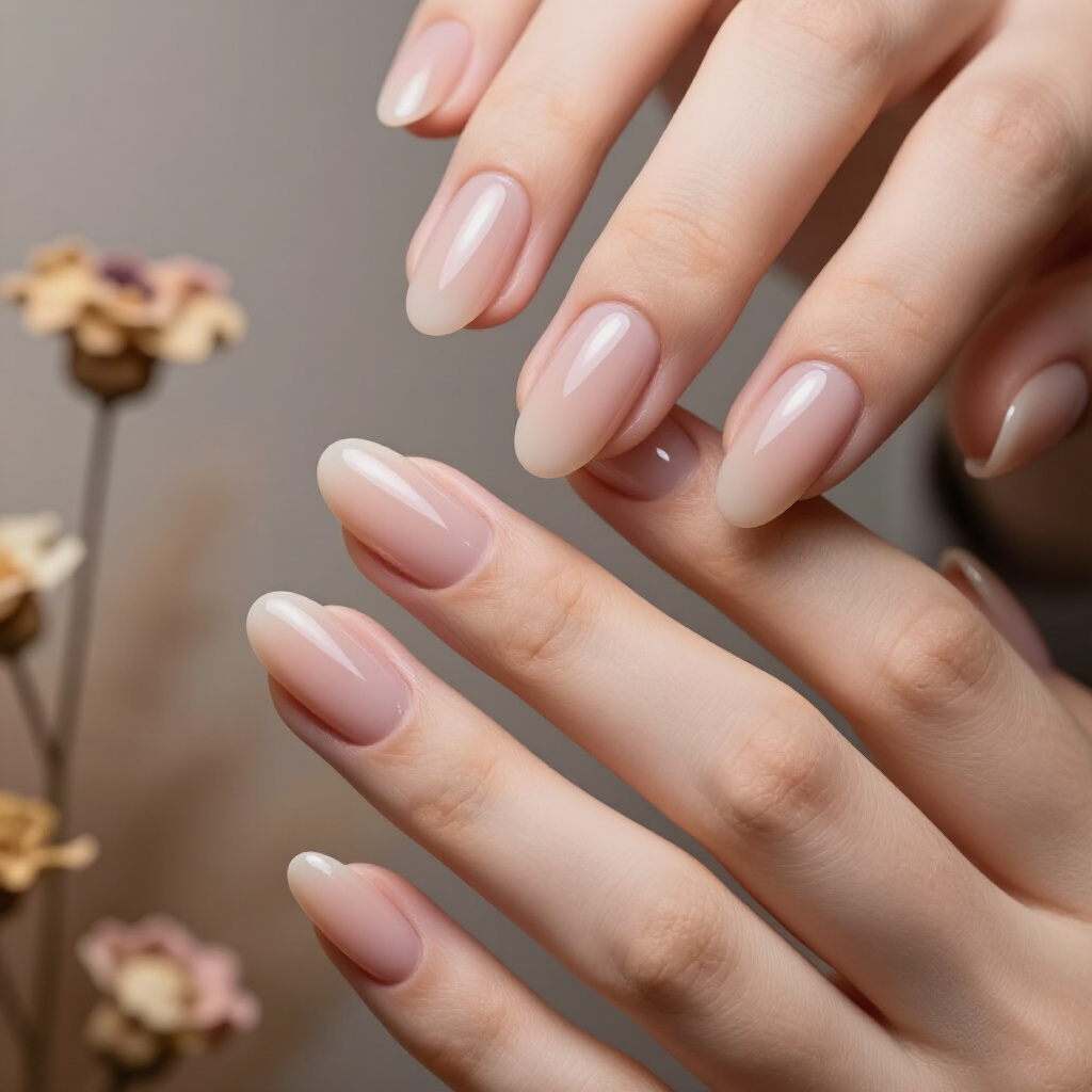 Warm Beige Nude with a Bold, Defined Magnetic Line - nude short cat eye nails