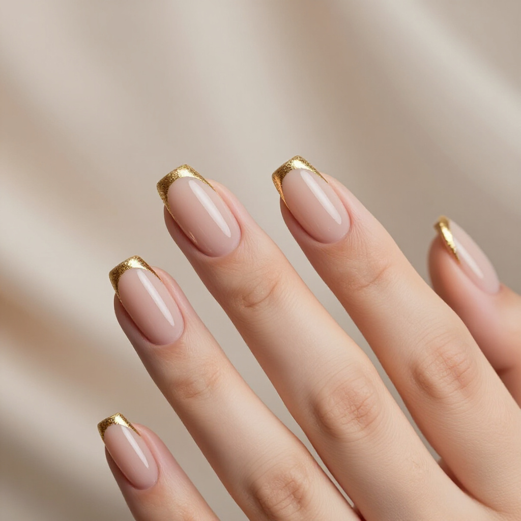 Caramel Nude with Subtle Gold Flecks for a Touch of Glamour - nude short cat eye nails