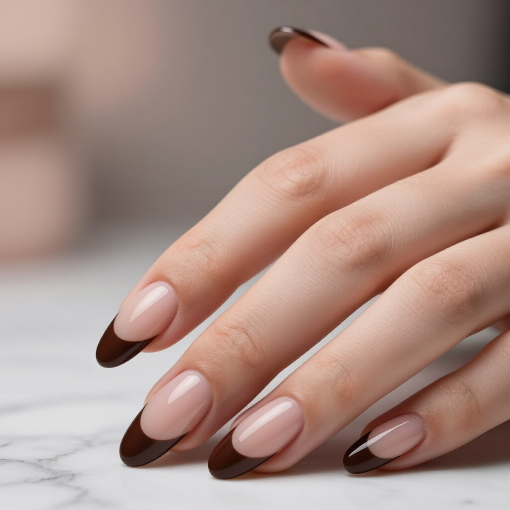 Soft Apricot Nude with a Touch of Rose Gold Shimmer - nude short cat eye nails