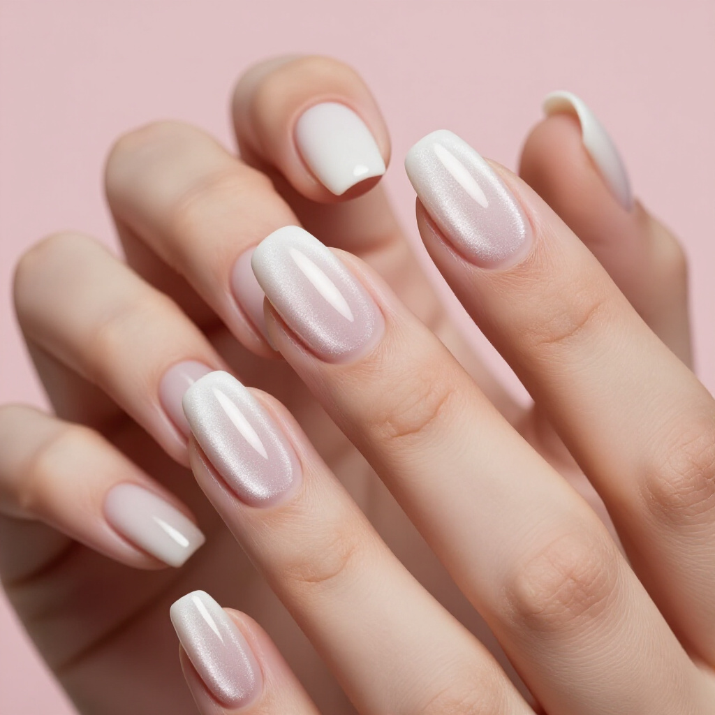 Sheer Nude with a Subtle, Holographic Cat Eye Effect - nude short cat eye nails