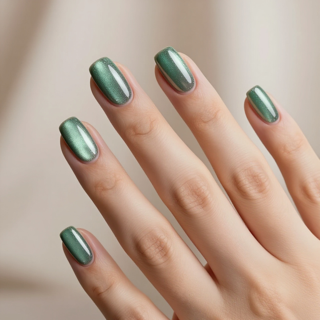 Sandy Nude with a Brushed Metal Effect for a Chic Texture - nude short cat eye nails