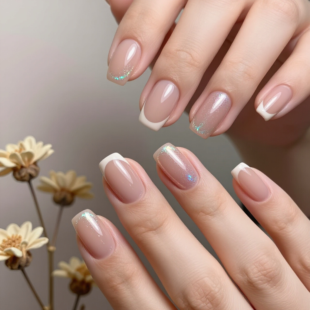 Warm Beige Nude with Rose Gold Cat Eye Flare - nude short cat eye nails Warm Beige Nude with Rose Gold Cat Eye Flare - nude short cat eye nails
