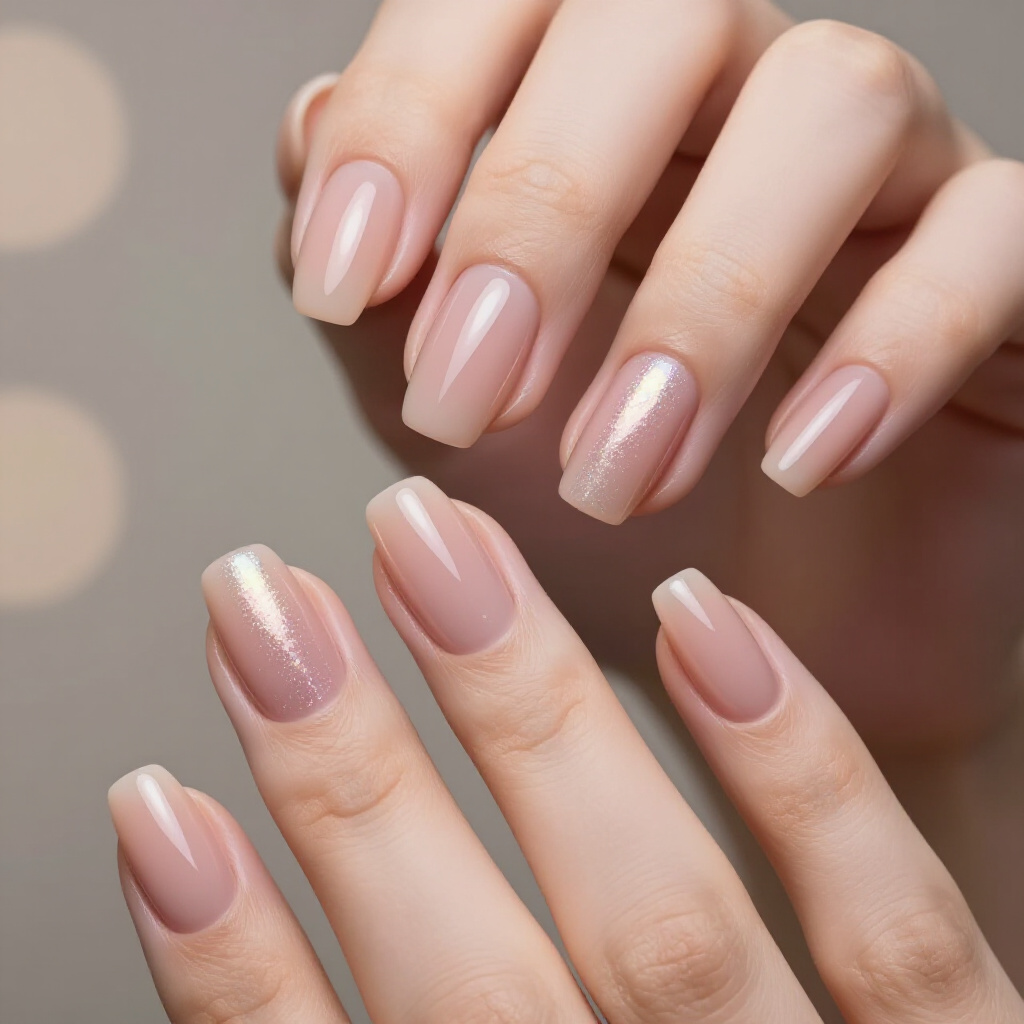 Soft Ivory Nude with a Faint Blue Cat Eye Glint - nude short cat eye nails Soft Ivory Nude with a Faint Blue Cat Eye Glint - nude short cat eye nails
