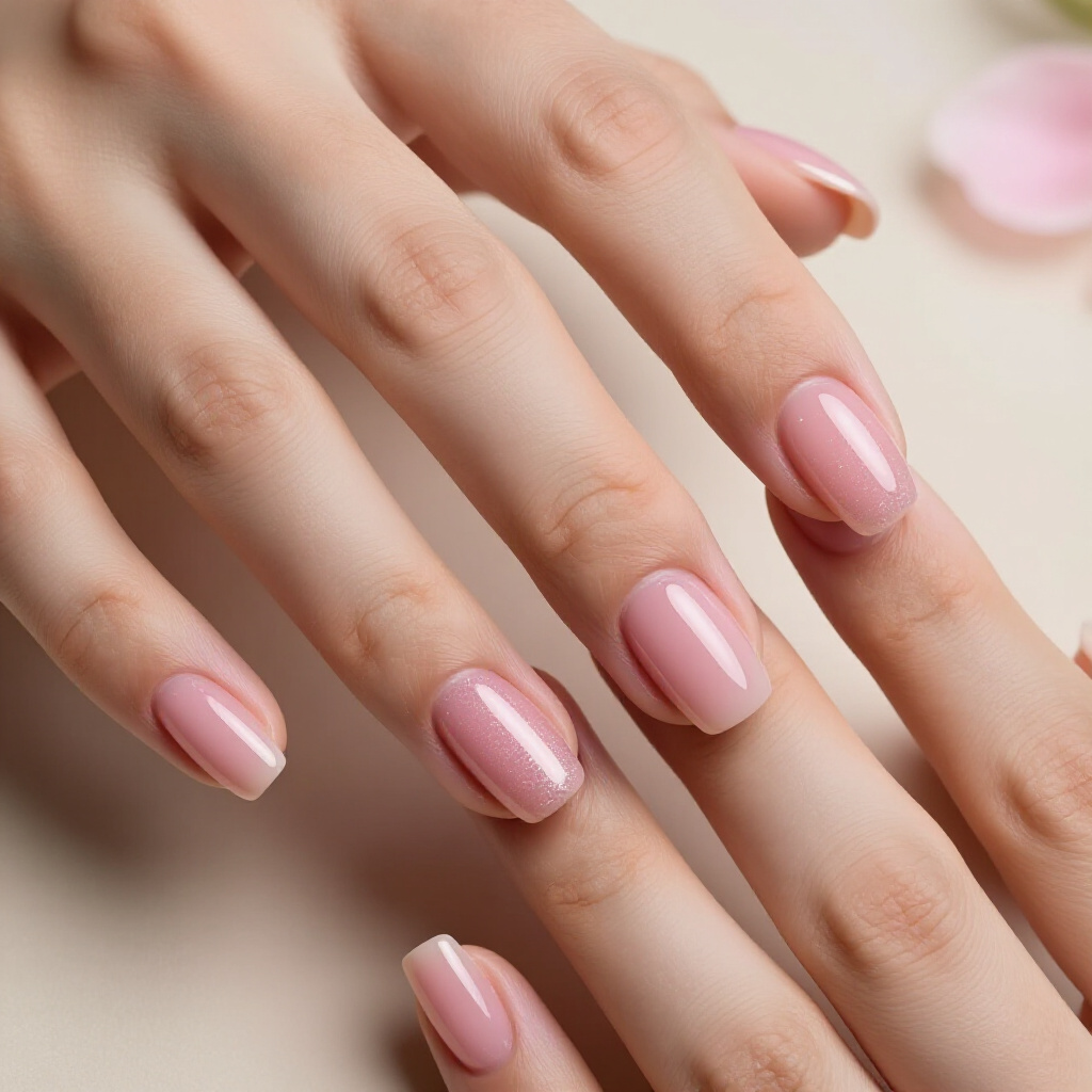 Soft Baby Pink with Subtle Shimmer Cat Eye - pink short classy cat eye nails