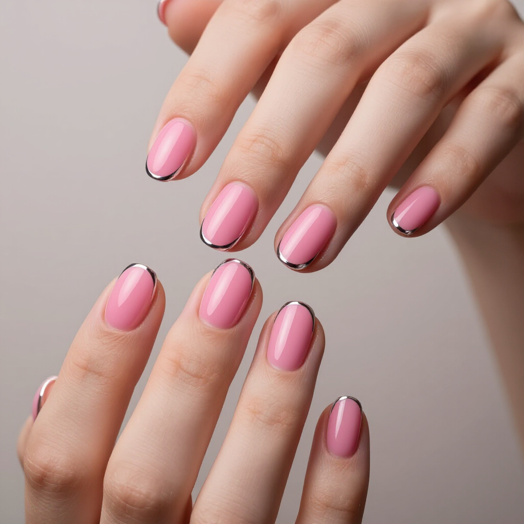Hot Pink with a Black Cat Eye Overlay - pink short classy cat eye nails
