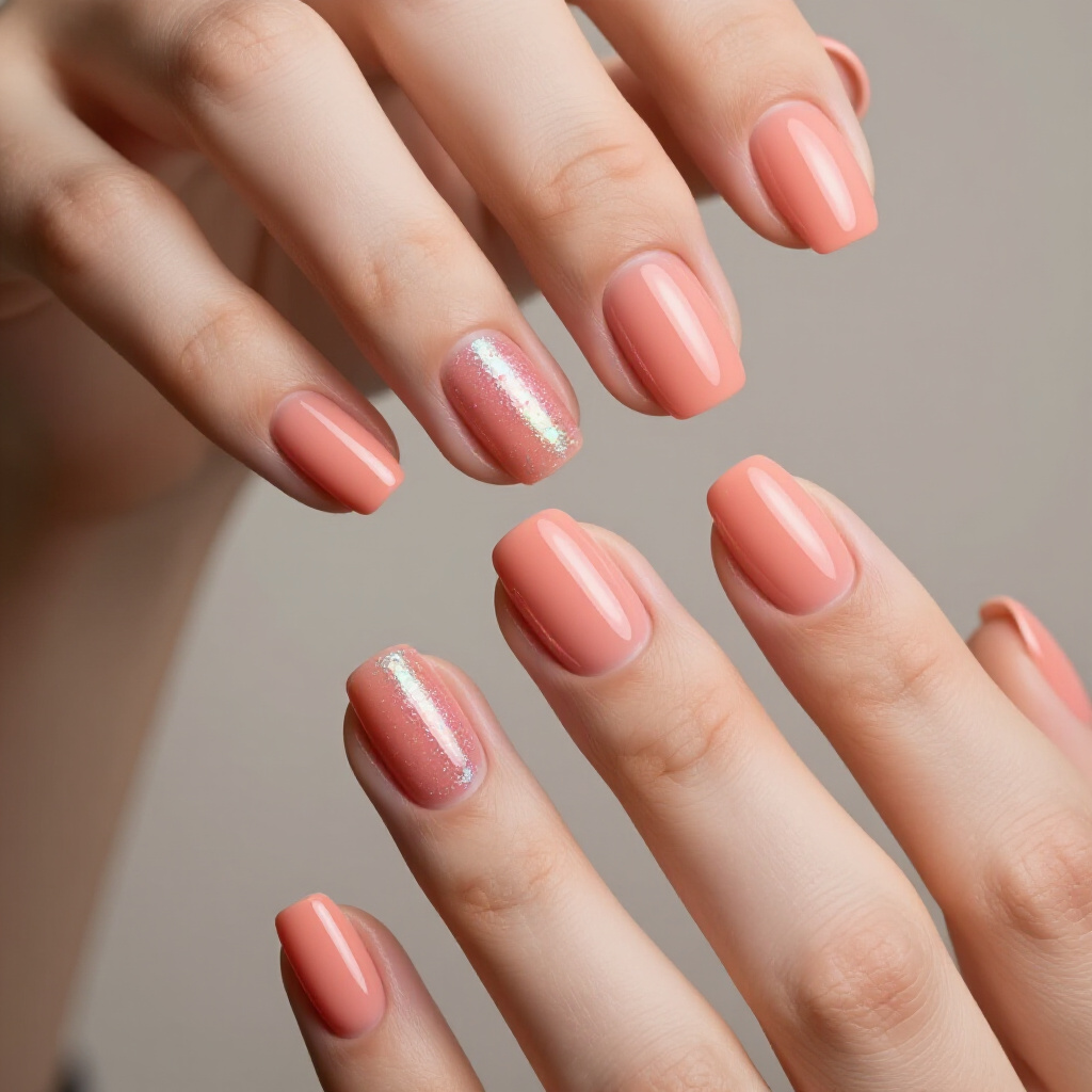 Creamy Pink with a Bronze Cat Eye Swirl - pink short classy cat eye nails
