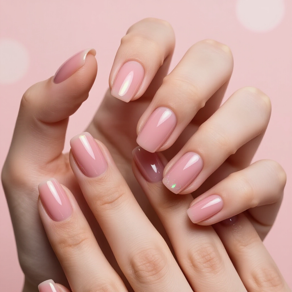 Classic Baby Pink Short Cute Cat Eye Nails with Subtle Shimmer - pink short cute cat eye nails