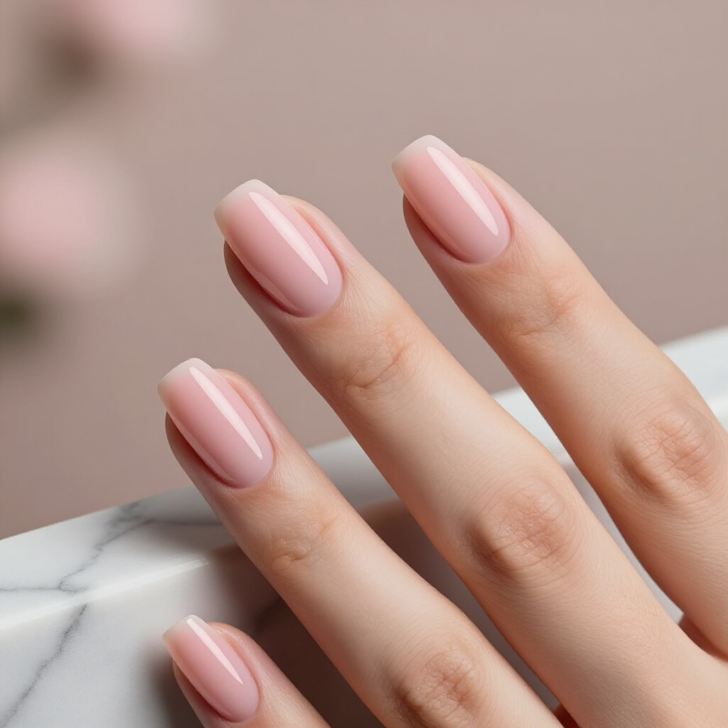 Soft Peach Pink Short Cute Cat Eye Nails with a Glossy Finish - pink short cute cat eye nails
