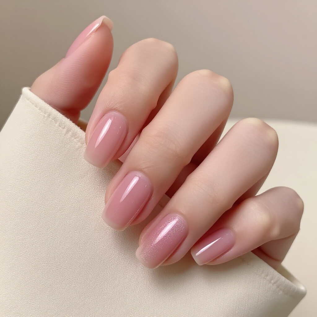 Sheer Pink Short Cute Cat Eye Nails with Delicate White French Tips - pink short cute cat eye nails