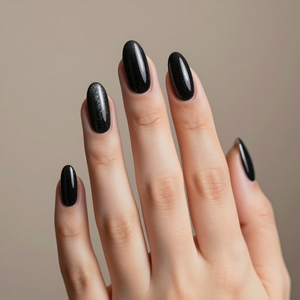 Classic Jet Black Almond Cat Eye with Glossy Finish - black almond cat eye nails Classic Jet Black Almond Cat Eye with Glossy Finish - black almond cat eye nails