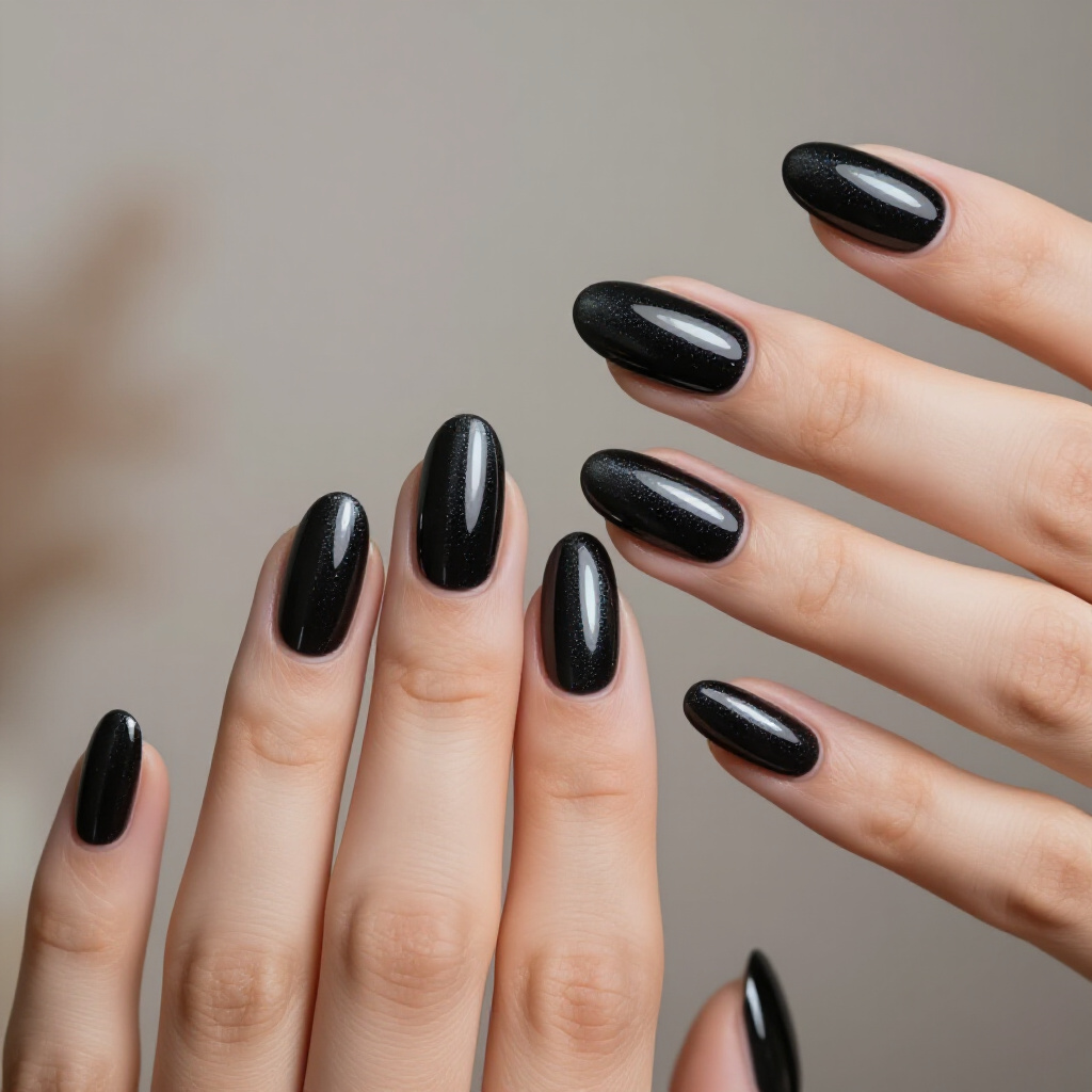 Deep Emerald Green Accents on Black Almond Cat Eye Nails - black almond cat eye nails Deep Emerald Green Accents on Black Almond Cat Eye Nails - black almond cat eye nails