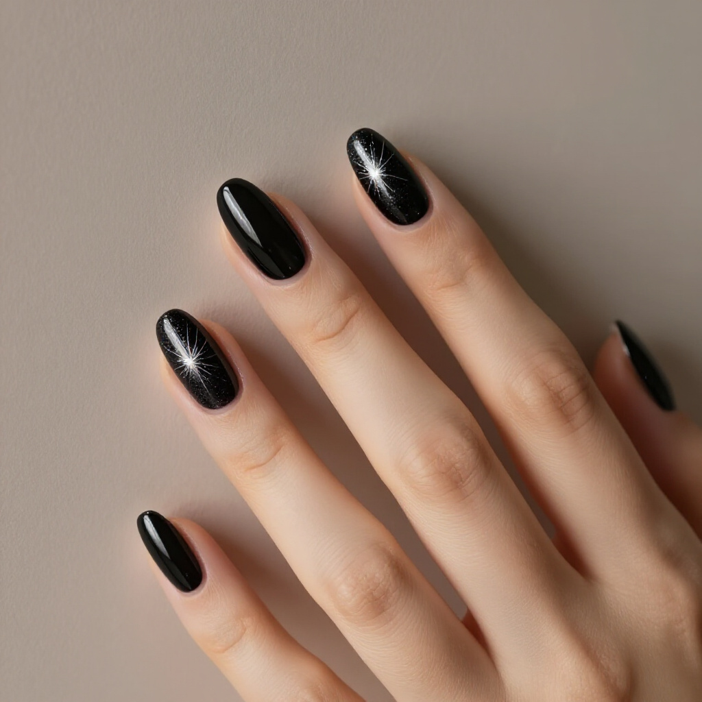 Micro Glitter Dusting on Black Almond Cat Eye for Subtle Sparkle - black almond cat eye nails Micro Glitter Dusting on Black Almond Cat Eye for Subtle Sparkle - black almond cat eye nails