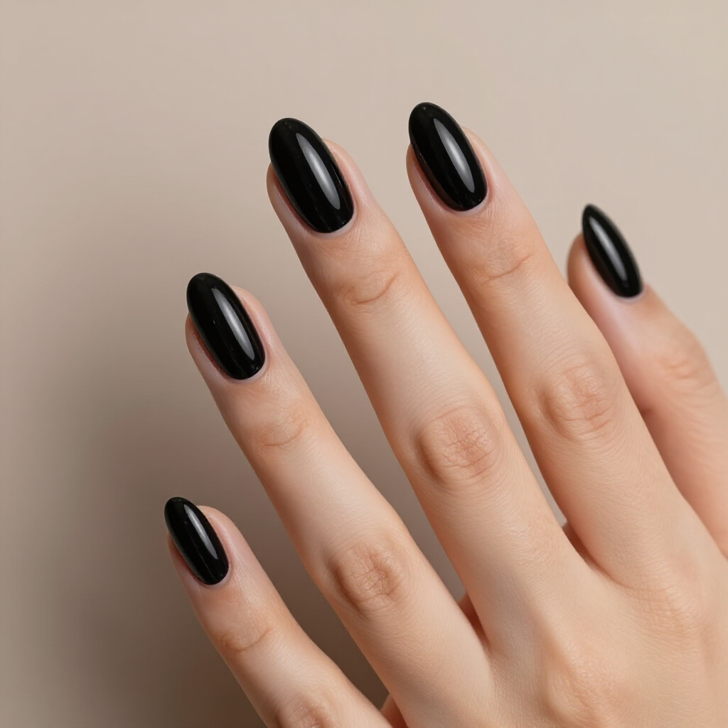 Classic Black Almond Cat Eye Nails with a Subtle Shimmer - black almond cat eye nails Classic Black Almond Cat Eye Nails with a Subtle Shimmer - black almond cat eye nails