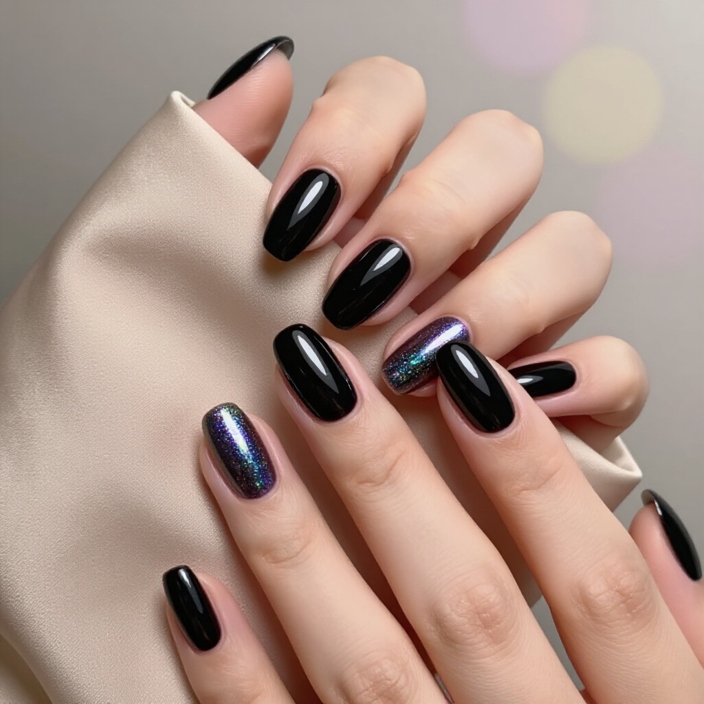 Glossy Black Almond Cat Eye with a Sharp, Defined Line - black almond cat eye nails Glossy Black Almond Cat Eye with a Sharp, Defined Line - black almond cat eye nails