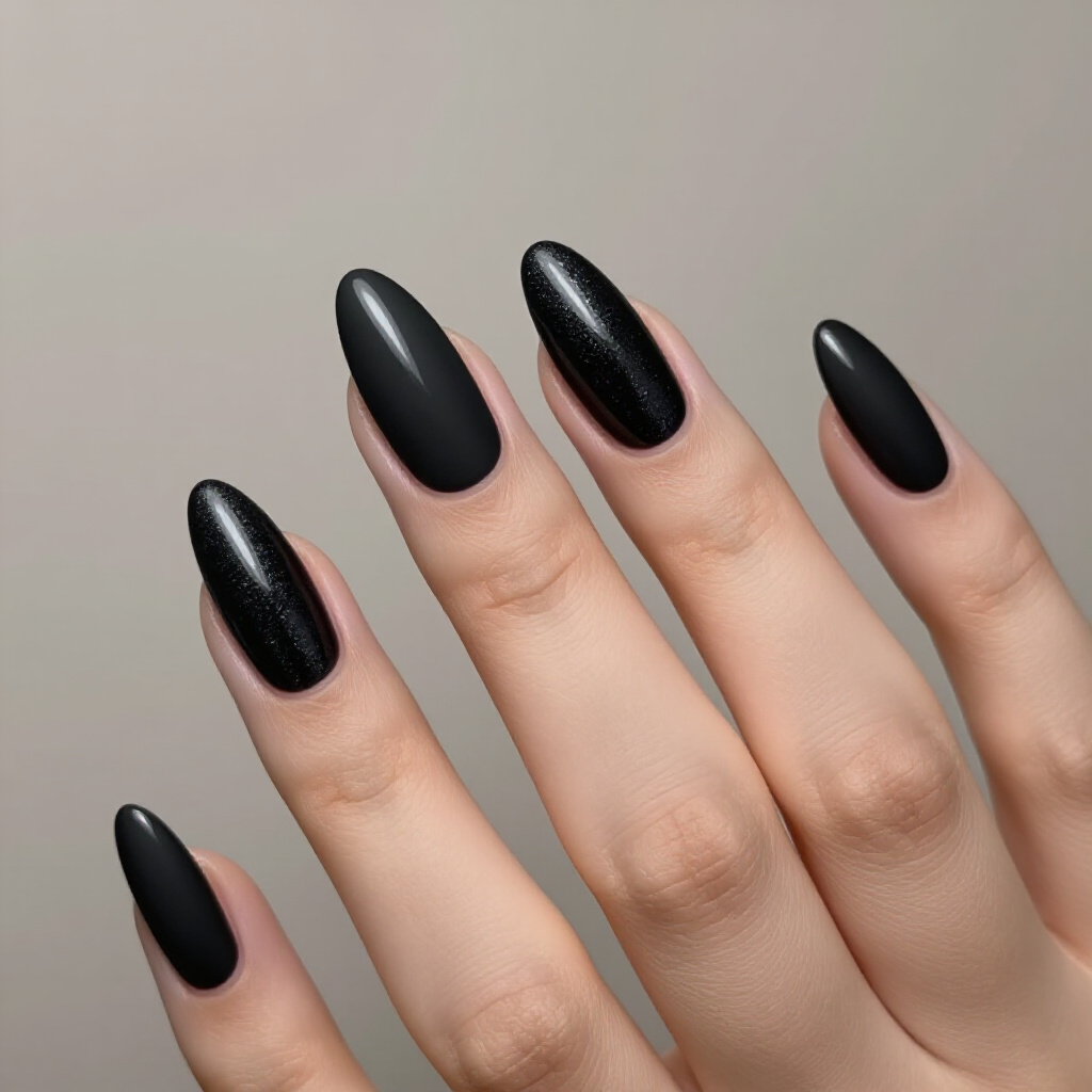 Matte Black Almond Cat Eye with a Velvety Finish - black almond cat eye nails Matte Black Almond Cat Eye with a Velvety Finish - black almond cat eye nails