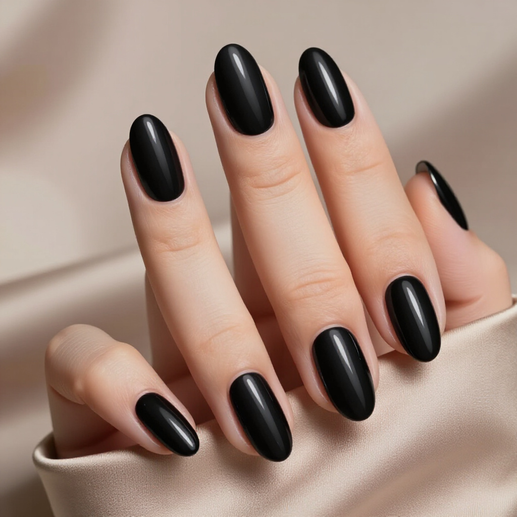 Matte Black Almond Cat Eye: Sophistication with Subtle Dimension - black almond cat eye nails