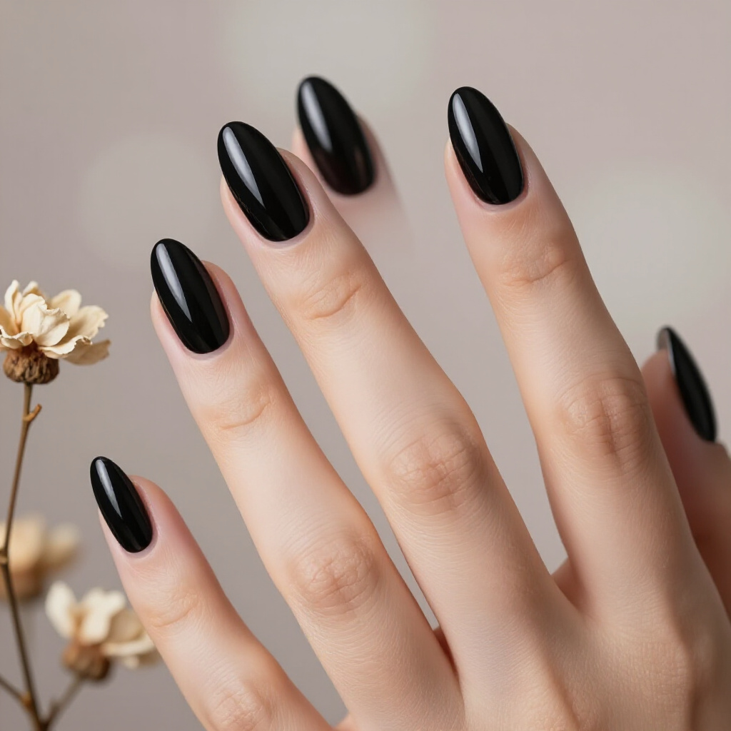 Bold Gold Flakes Scattered on Black Almond Cat Eye - black almond cat eye nails