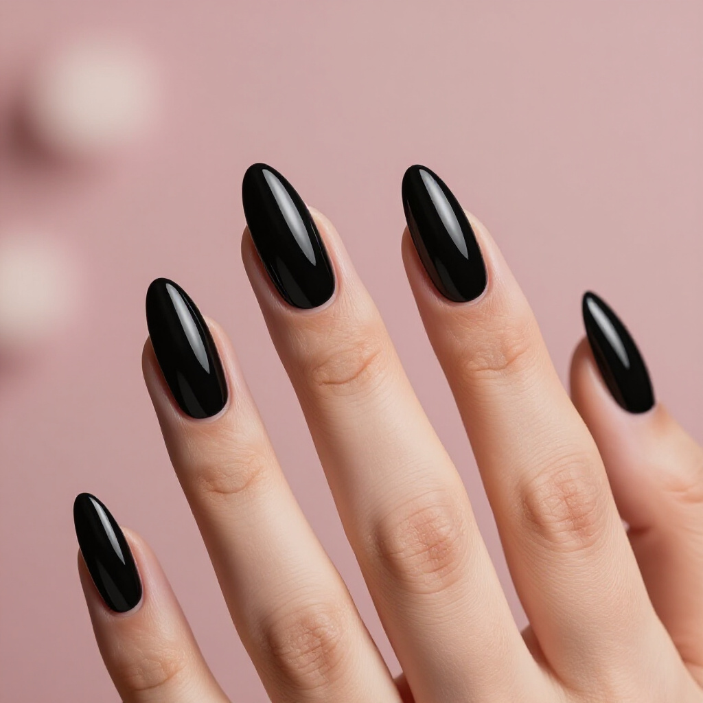 Subtle Holographic Chrome Overlay on Black Almond Cat Eye - black almond cat eye nails