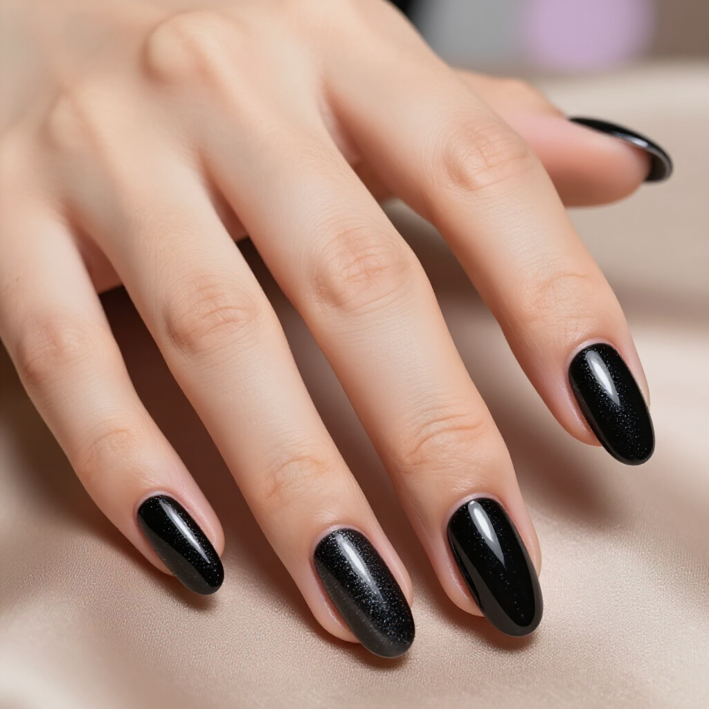 Textured 3D Gel Art Accents on Black Almond Cat Eye - black almond cat eye nails
