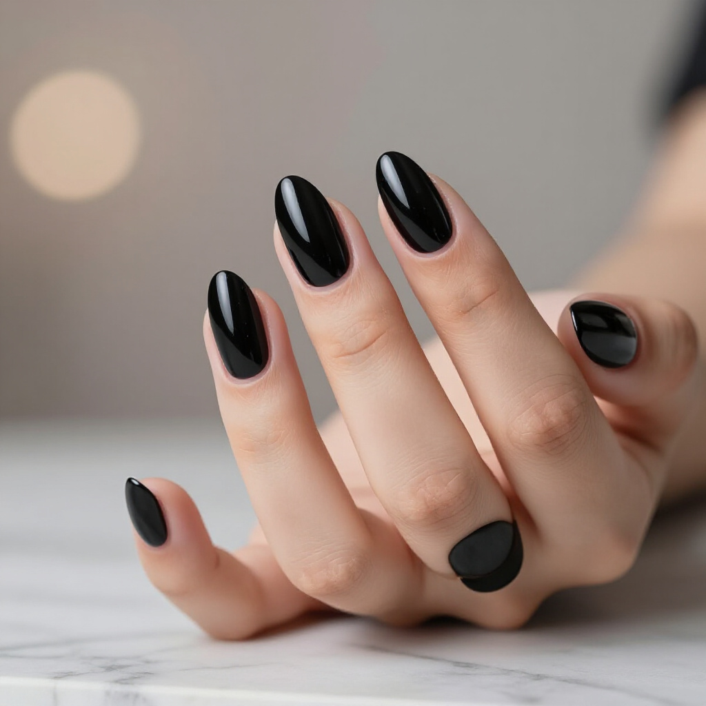 Gunmetal Grey Almond Cat Eye with a Subtle Silver Glow - black almond cat eye nails