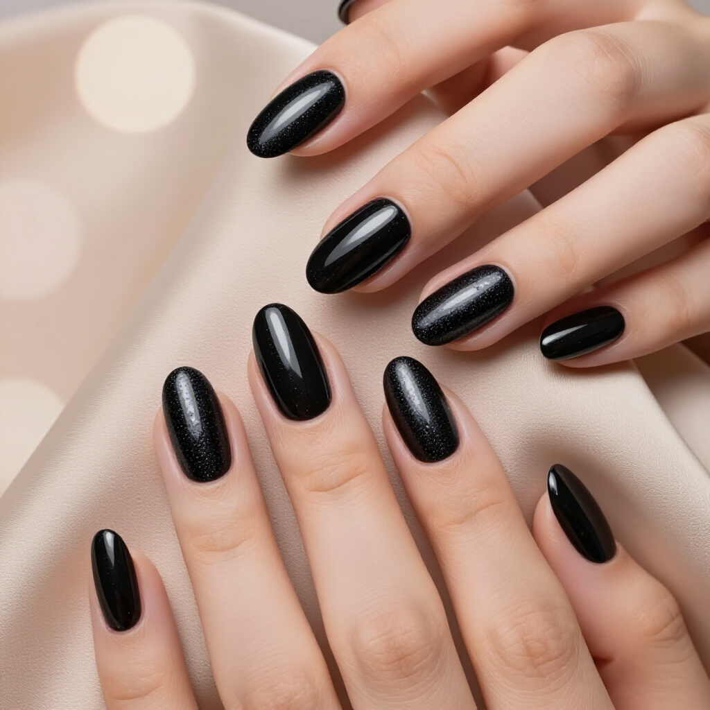 Ombre Black Almond Cat Eye Fade to Nude - black almond cat eye nails