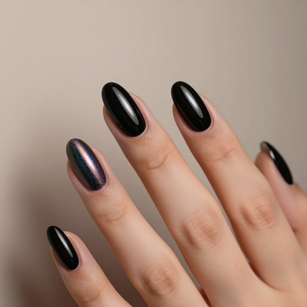 Classic Glossy Black Almond Cat Eye: Effortlessly Chic and Polished - black almond cat eye nails