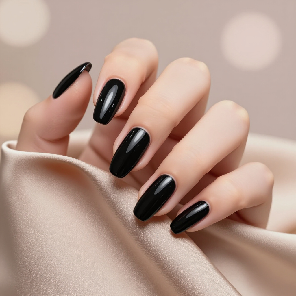 Subtle Holographic Black Almond Cat Eye: A Touch of Mystical Sparkle - black almond cat eye nails